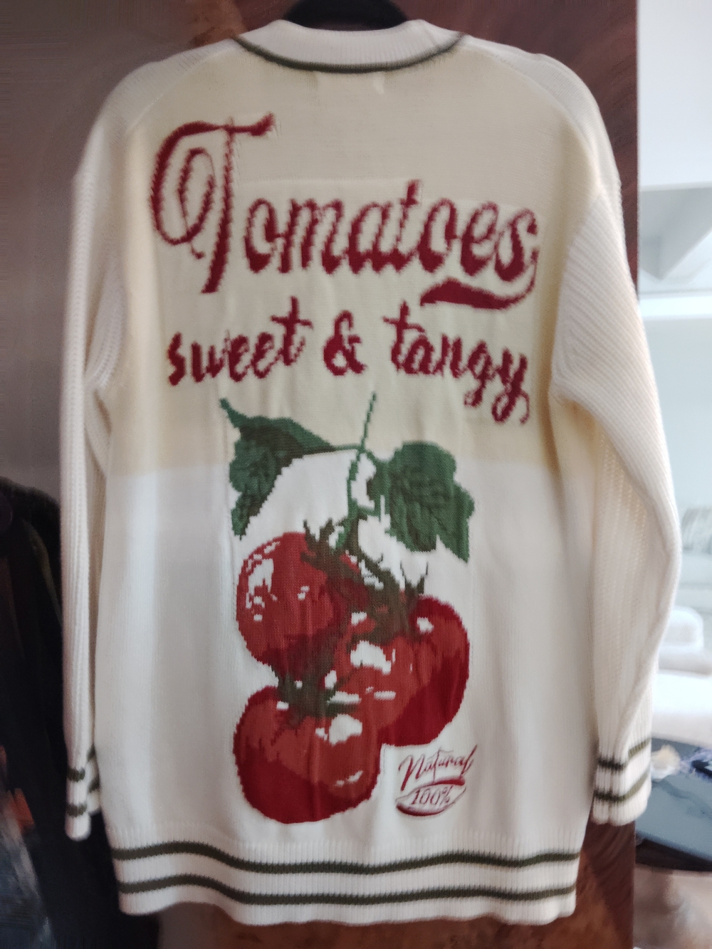 Cream Tomato Graphic Button-Front Cardigan Sweater Sz S-Oversized (NWT) - Picture 3 of 4